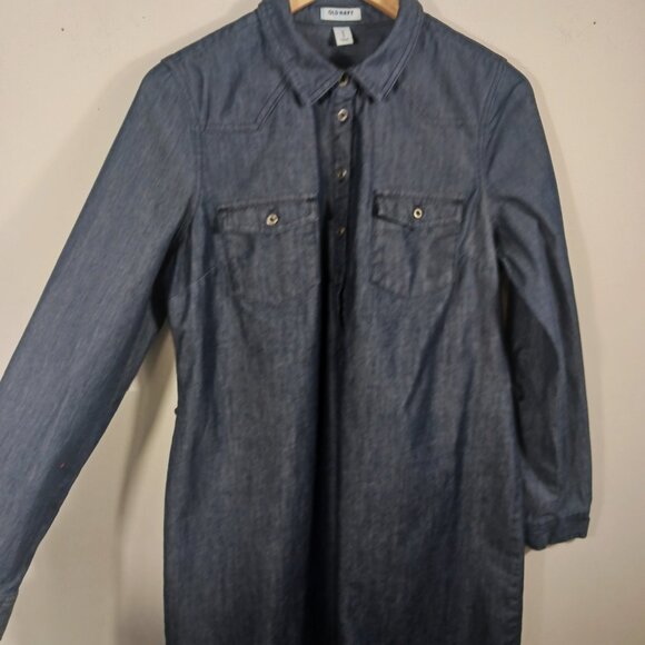 Old Navy Denim Dress, Shift with Belt, Size Medium, Long Sleeve, 1/4 Button Down - Picture 9 of 15